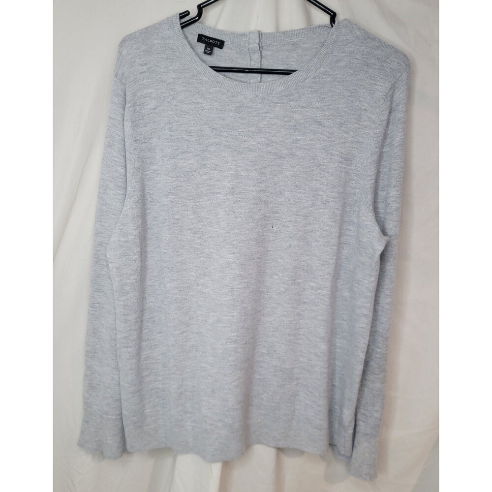 Talbots Womens Size XL Lambs Wool Sweater Gray Bell Sleeves Back Buttons *flaw